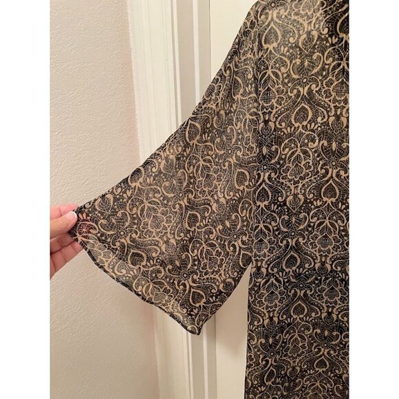 VINTAGE Boxy Apostrophe Printed Kimono Top Women's sz  20-22W gold and black she - Picture 3 of 14